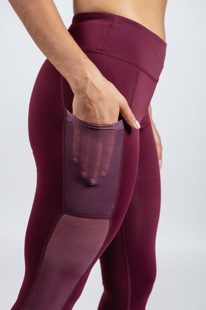 Burgundy online mesh leggings
